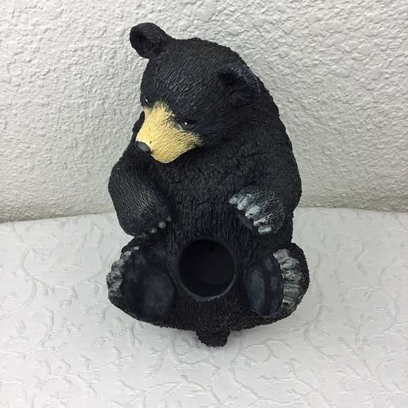 Bear Candle Holder Black Bear Cabin UpsideDown Figurine Candlesticks L10”xw6”xT6 - Picture 2 of 8